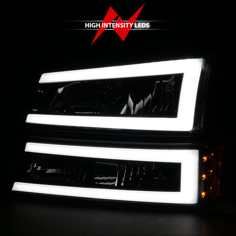 ANZO 2003-2006 Chevrolet Silverado 1500 Crystal Headlights w/ Light Bar Black Housing 111501 111501 Photo - Unmounted