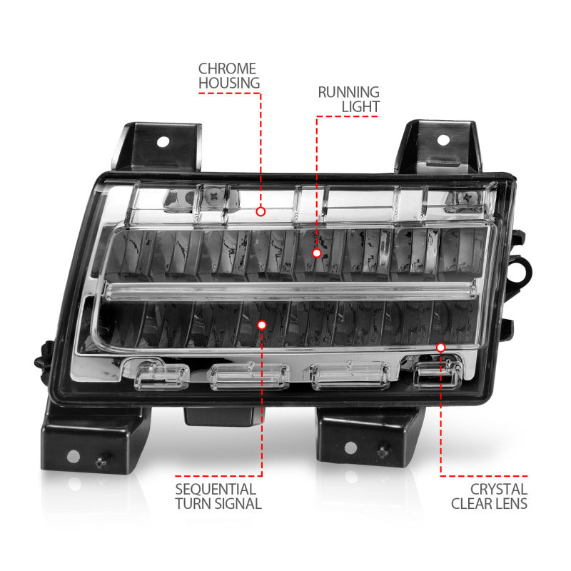 ANZO 2018-2021 Jeep Wrangler LED Side Markers Chrome Housing Clear Lens w/ Sequential Signal 511086 511086 Photo - Unmounted
