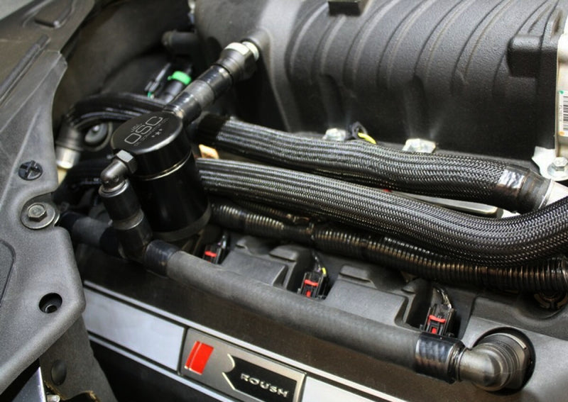 J&L 11-17 Ford Mustang GT (w/Roush/VMP S/C) Passenger Side Oil Separator 3.0 - Black Anodized 3020P-B 3020P-B Photo - Primary