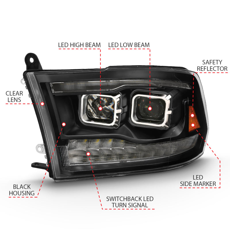 ANZO 2009-2018 Dodge Ram 1500 Led Projector Plank Style Switchback H.L Halo Black Amber (OE Style) 111464 111464 Photo - Unmounted