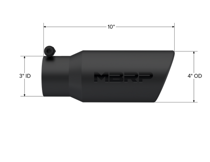 MBRP Universal Tip 4in OD 3in Inlet 10in Length Angled Rolled End Black T5155BLK Photo - Close Up