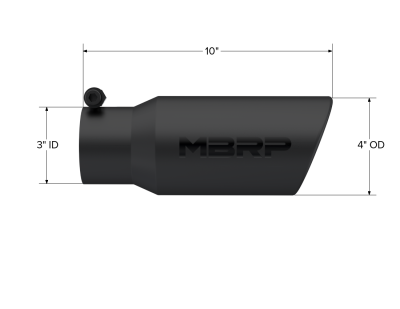MBRP Universal Tip 4in OD 3in Inlet 10in Length Angled Rolled End Black T5155BLK Photo - Close Up