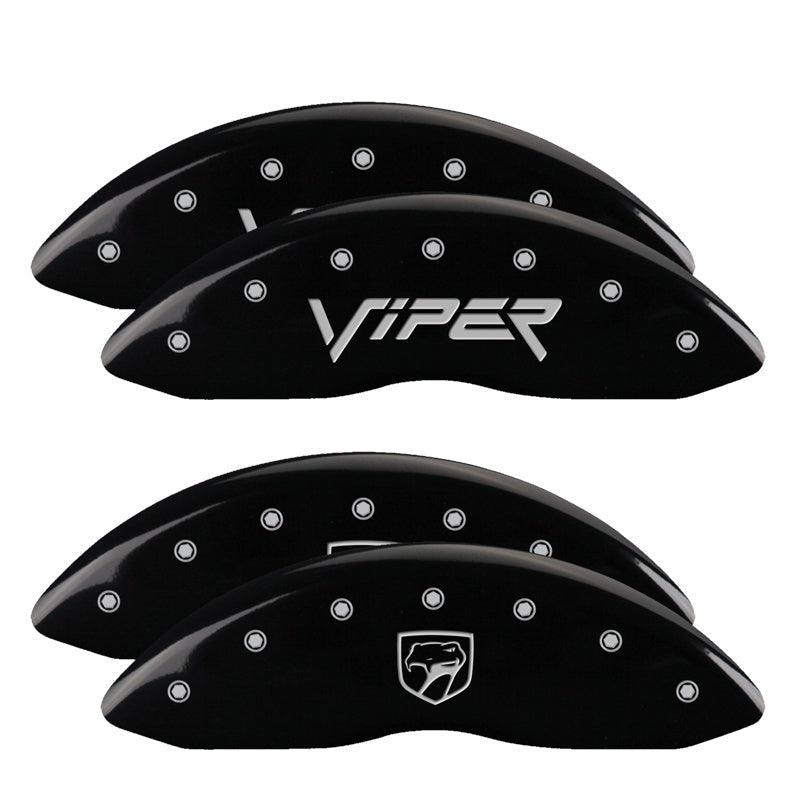 MGP 4 Caliper Covers Engraved Front Gen 2/Viper Engraved Rear Gen 2/Snake Black finish silver ch 12203SSNPBK 12203SSNPBK Photo - Primary