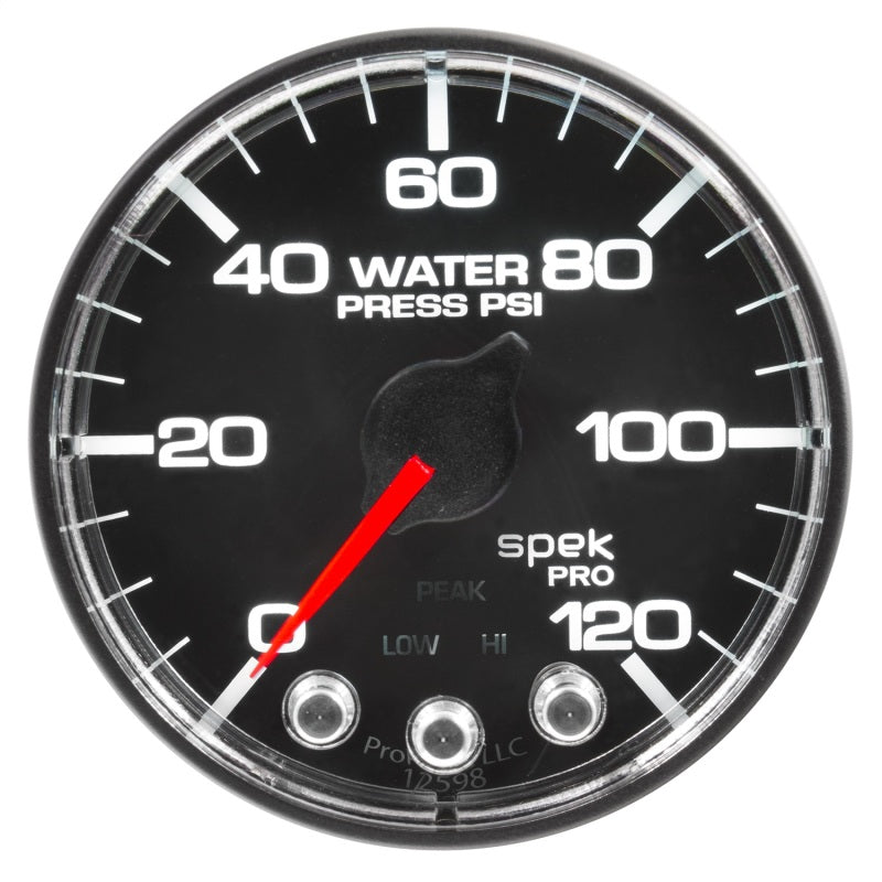Autometer Spek-Pro Gauge Water Press 2 1/16in 120psi Stepper Motor W/Peak & Warn Blk/Chrm P345318 P345318 User 1