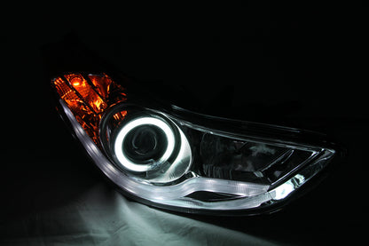 Anzo 2011-2014 Hyundai Elantra Projector Headlights w/ Halo Chrome (CCFL) 121455 Photo - Mounted