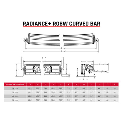 Rigid Industries Radiance+ Curved 40in. RGBW Light Bar 340053 340053 Technical Drawing