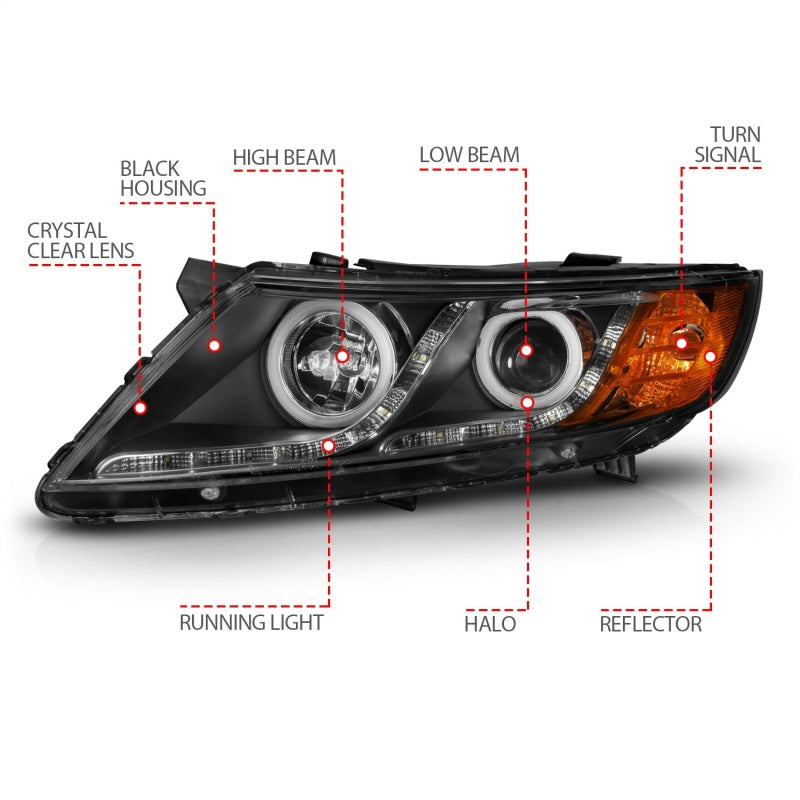 Anzo 2011-2013 Kia Optima Projector Headlights w/ Halo Black (CCFL) 121460 Photo - Unmounted