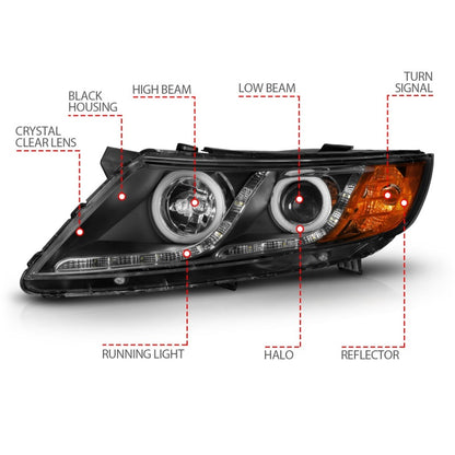 Anzo 2011-2013 Kia Optima Projector Headlights w/ Halo Black (CCFL) 121460 Photo - Unmounted