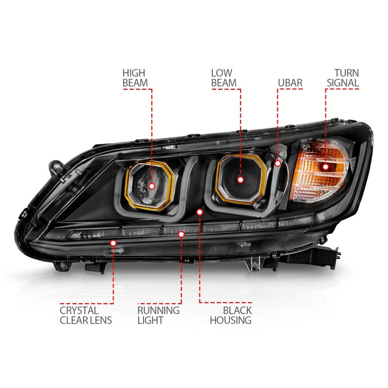 Anzo 2013-2015 Honda Accord Projector Headlights w/ U-Bar Black 121492 Photo - Unmounted