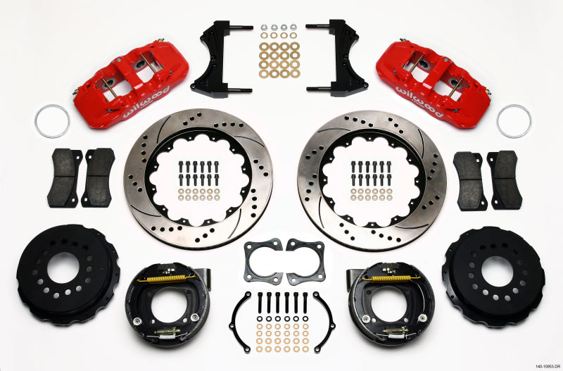 Wilwood AERO4 Rear P-Brake Kit 14.00in Drill Red 58-64 Olds/Pontiac Ends 2.81in Offset 140-10953-DR 140-10953-DR Photo - Primary
