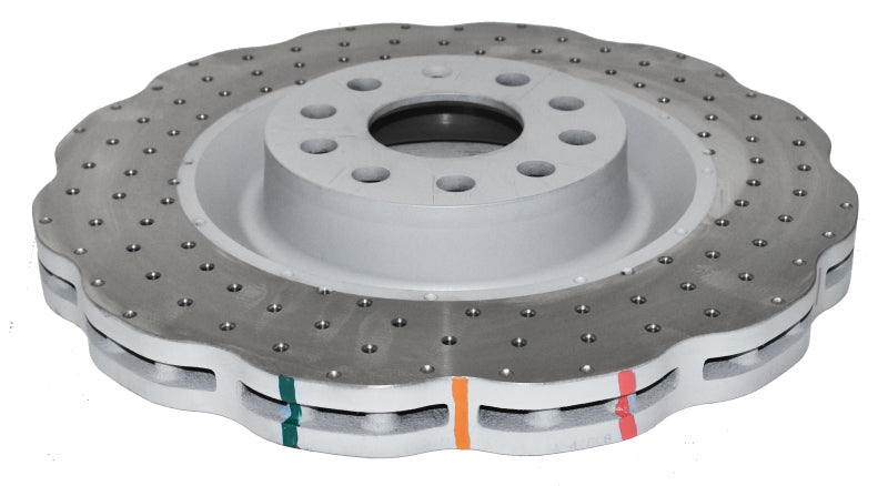DBA 12-13 Volkswagen Golf R 2.0L Front 4000 Series Cross Drilled Rotor w/Silver Hat 42808WSLVXD 42808WSLVXD Photo - out of package