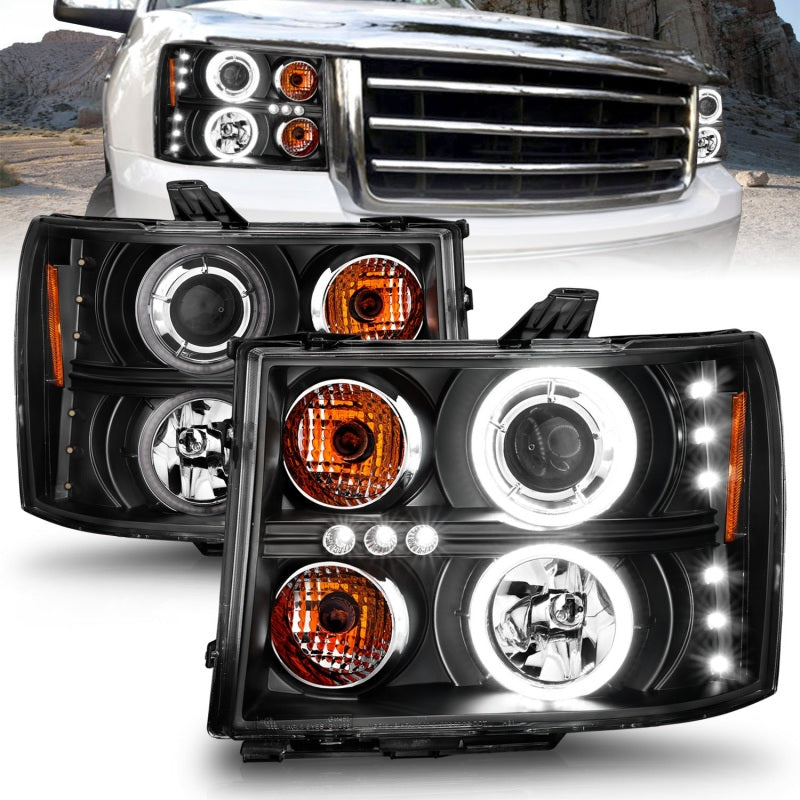 Anzo 2007-2013 Gmc Sierra 1500 Projector Headlights w/ Halo Black 111125 Photo - Primary