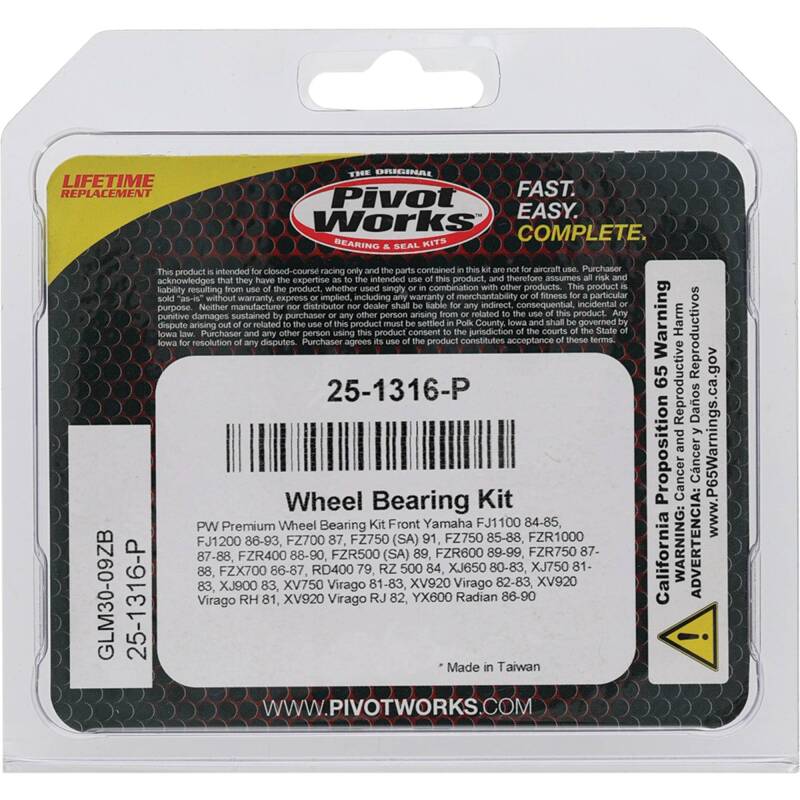 Pivot Works Yamaha Wheel Bearing Kit Premium Bearings 25-1316-P 25-1316-P Photo - Primary