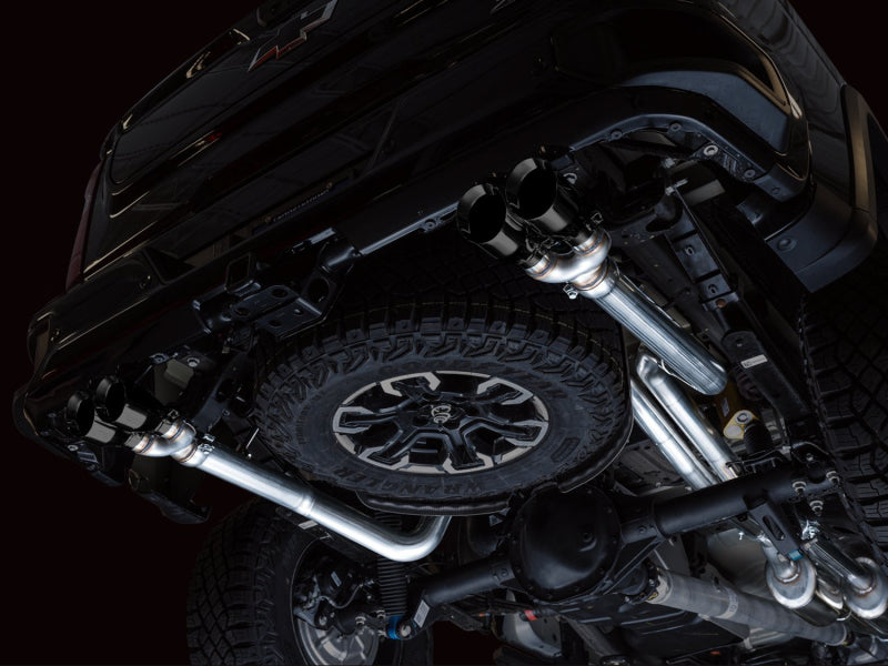 AWE Tuning 22-23 GMC Sierra 1500 AT4X 6.2L 0FG Catback Split Dual (Flat Bumper) - Diamond Black Tips 3015-43284 3015-43284 Photo - Mounted