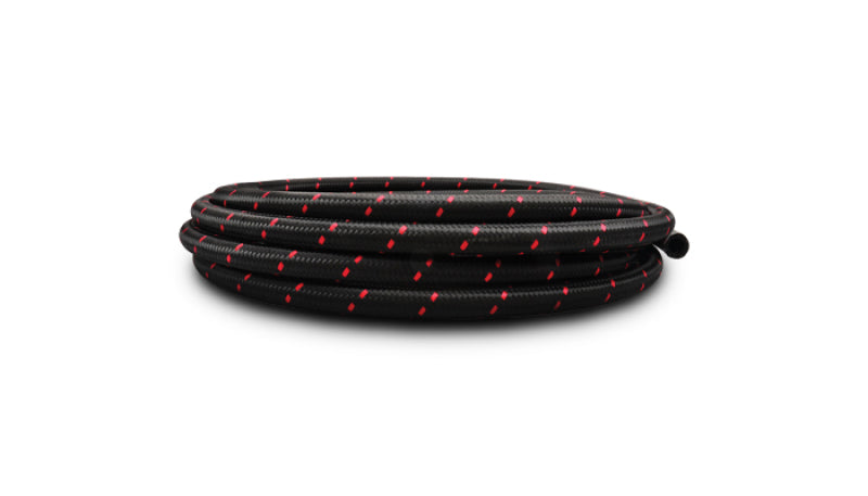 Vibrant 10ft Roll of Black Red Nylon Braided Flex Hose; AN Size: -6; Hose ID: 11966R Photo - Primary
