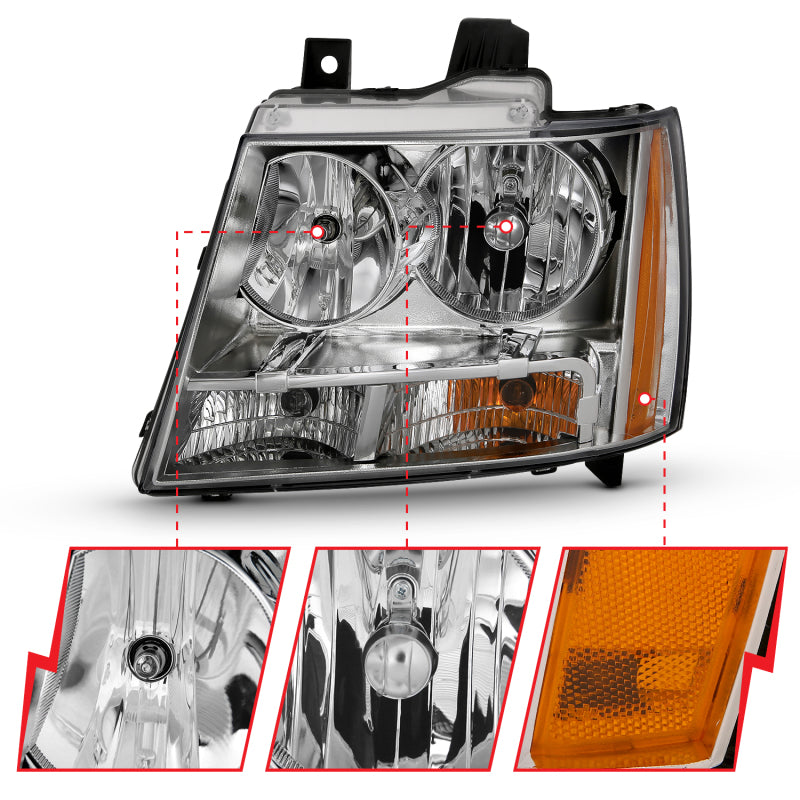ANZO 2007-2014 Chevy TahOE Crystal Headlight Chrome Amber(OE) 111475 111475 Photo - Unmounted