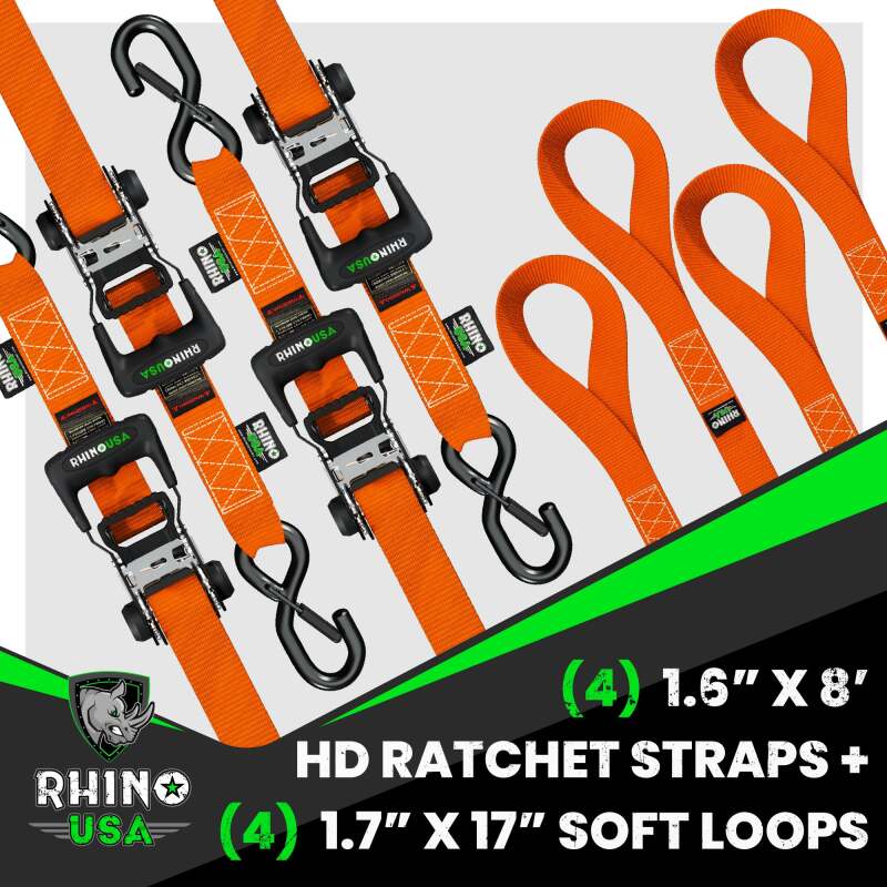 Rhino USA Heavy Duty Ratchet Tie-Down 4-Pack (Orange) 1.6In X 8Ft HDKIT-4PK-ORG HDKIT-4PK-ORG User 1