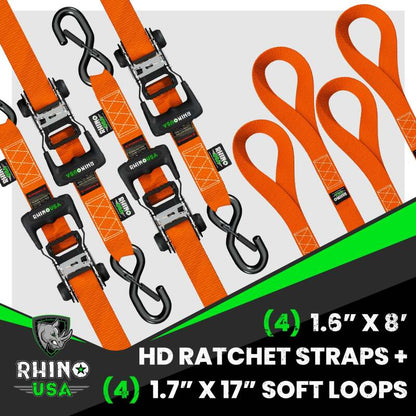Rhino USA Heavy Duty Ratchet Tie-Down 4-Pack (Orange) 1.6In X 8Ft HDKIT-4PK-ORG HDKIT-4PK-ORG User 1