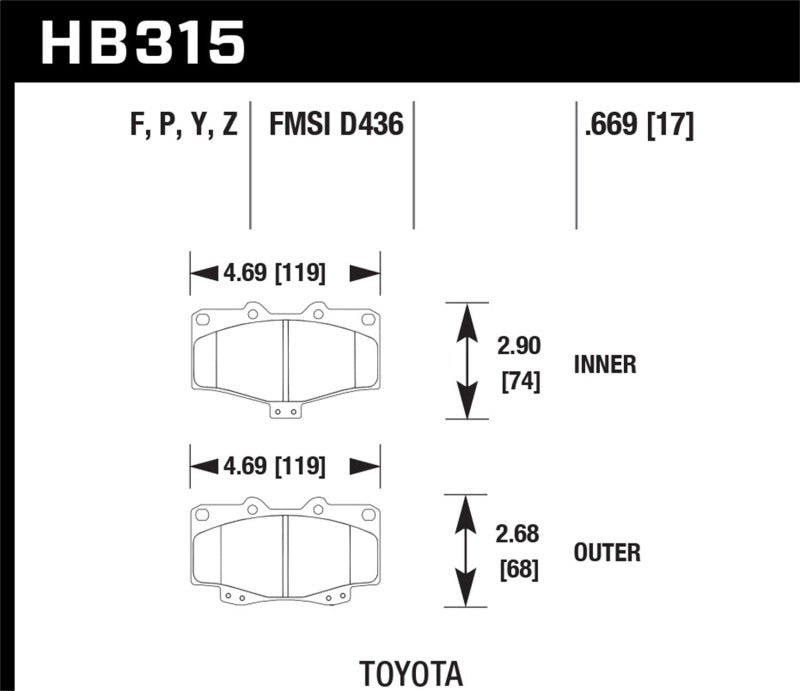 Hawk Ceramic Brake Pads Front Toyota Pickup SR5 1994-1995 HB315Z.669 Photo - Primary