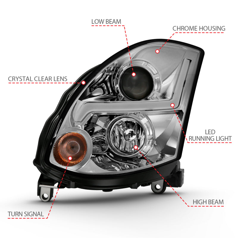 ANZO 2003-2007 Infiniti G35 Projector Headlight Plank Style Black (HID Compatible, No HID Kit ) 121557 121557 Photo - Unmounted