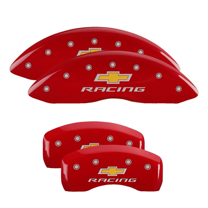 MGP 4 Caliper Covers Engraved Front & Rear Chevy racing Red finish silver ch 14006SBRCRD 14006SBRCRD Photo - Primary