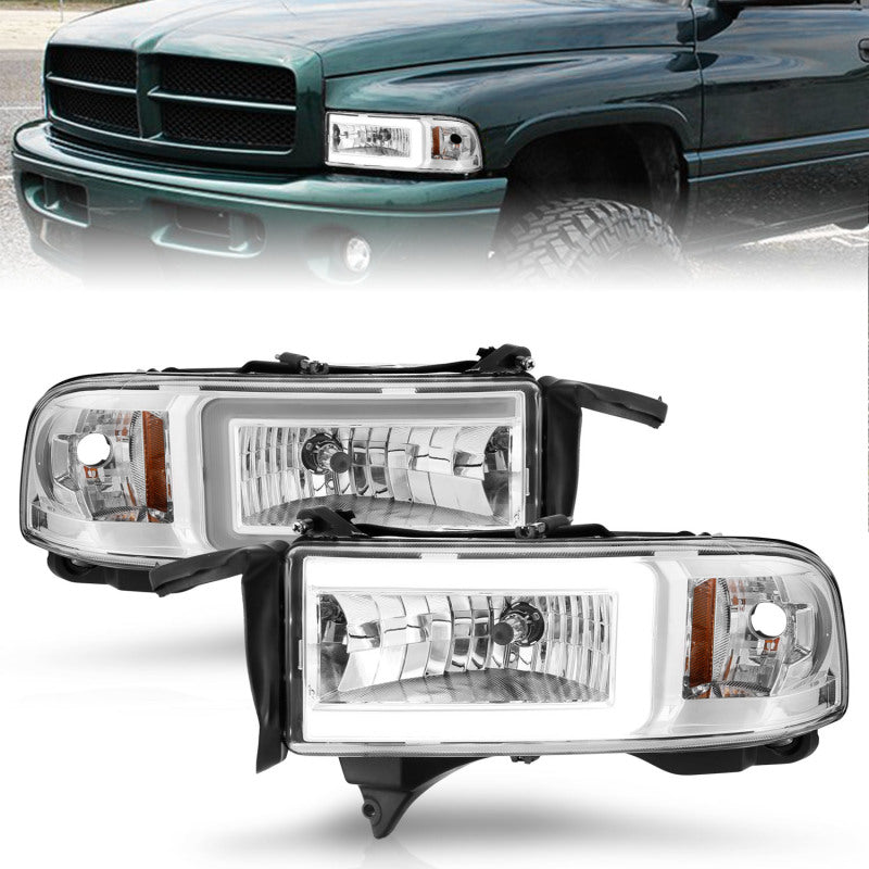 ANZO 94-02 Dodge RAM Crystal Headlight - w/ Light Bar Chrome Housing 111555 111555 Photo - Primary