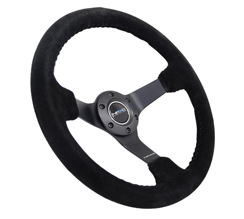 NRG Reinforced Steering Wheel (350mm / 3in. Deep) Blk Suede/Blk Bball Stitch w/5mm Matte Black Spoke RST-036MB-S-BK RST-036MB-S-BK Photo - Primary