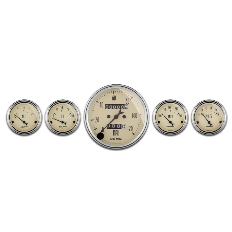 Autometer 5 Pieces Gauge Kit, 3 1/8" & 2 1/16", Mech. Speedometer, Antique Beige 1808 Photo - Primary