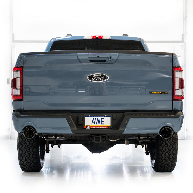 AWE Tuning 2021+ Ford F-150 Tremor (w/ Bumper Cutouts) 0FG Non-Resonated Catback -Diamond Black Tips 3020-33402 3020-33402 Photo - Mounted