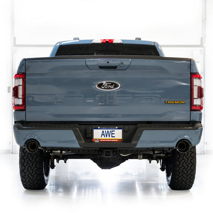 AWE Tuning 2021+ Ford F-150 Tremor (w/ Bumper Cutouts) 0FG Non-Resonated Catback -Diamond Black Tips 3020-33402 3020-33402 Photo - Mounted