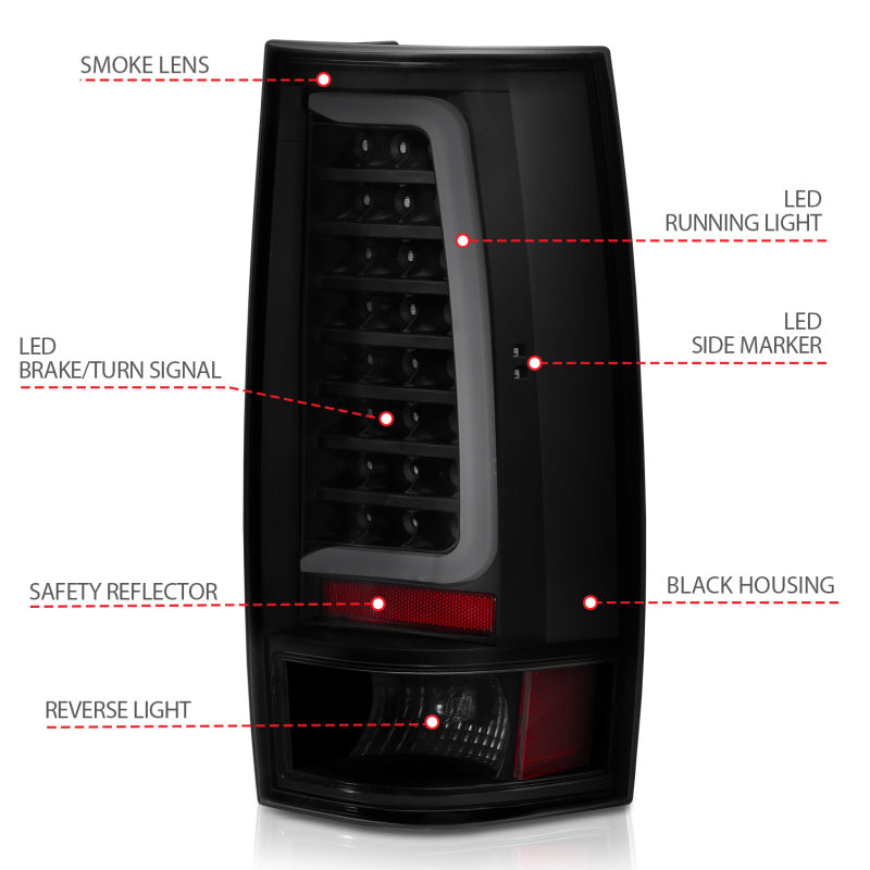 ANZO 2007-2014 Chevy Tahoe LED Taillight Plank Style Black w/Smoke Lens 311322 311322 Photo - Unmounted