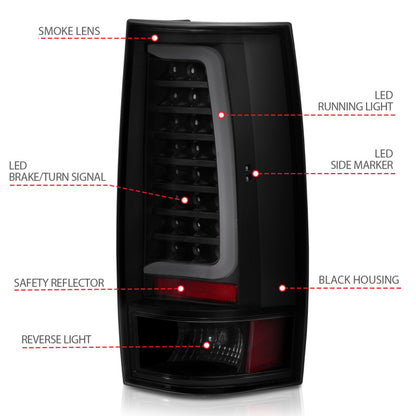 ANZO 2007-2014 Chevy Tahoe LED Taillight Plank Style Black w/Smoke Lens 311322 311322 Photo - Unmounted