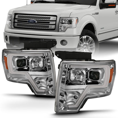 ANZO 2009-2014 Ford F-150 Projector Headlight Plank Style Chrome Amber 111444 111444 Photo - lifestyle view