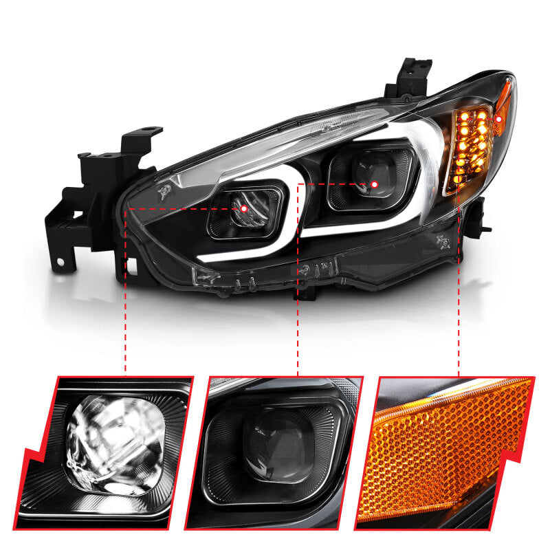 Anzo 2014-2015 Mazda 6 Projector Headlights w/ Plank Style Design Black 121516 Photo - Close Up