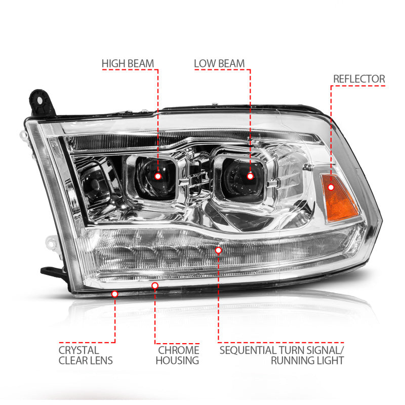 ANZO 09-19 Dodge RAM 1500 / 10-18 2500/3500 LED Proj Headlights SeqSig Chrome - Pair 111627A 111627A User 1