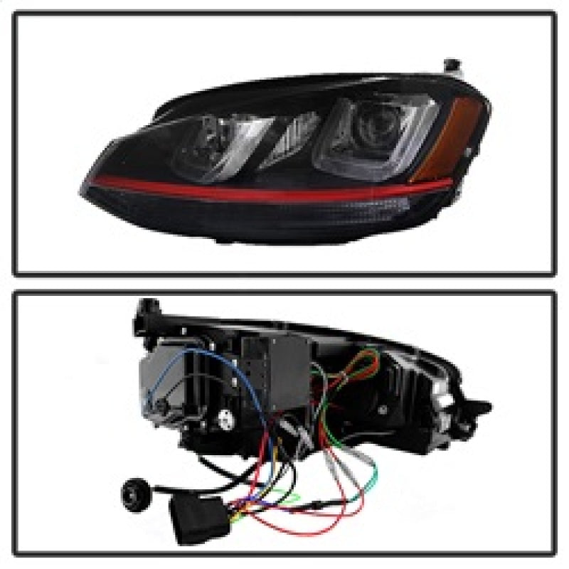 Spyder Volkswagen Golf VII 14-16 Projector Headlights DRL LED Red Stripe Blk PRO-YD-VG15-RED-DRL-BK 5080592 5080592 Photo - Unmounted