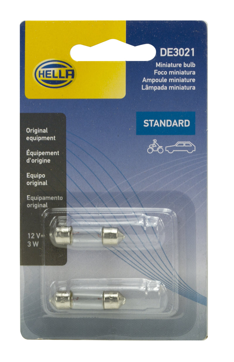 Hella Bulb 3021 12V 3W Sv78 T25 8X29Mm (2) DE3021TB DE3021TB Photo - in package