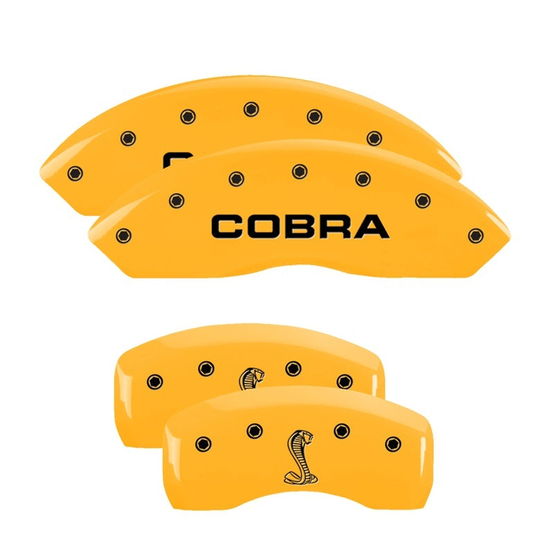MGP 4 Caliper Covers Engraved Front Cobra Rear Snake Yellow Finish Black Char 2003 Ford Mustang 10017SCNKYL 10017SCNKYL Photo - Primary