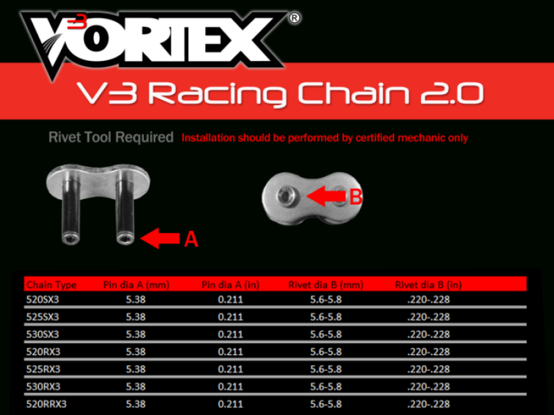 Vortex Racing V3 2.0 Master Link Rivet 530RX3-RCL- Black 530RX3-RCL 530RX3-RCL Photo - Primary