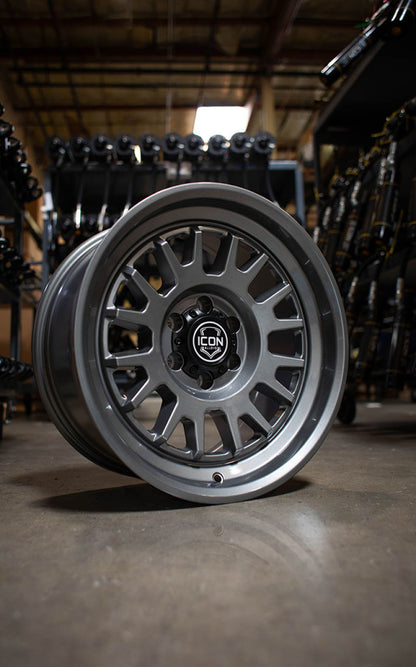 ICON Anza 17x8.5 5x5 -6mm Offset 4.5in BS 71.5mm Hub Bore Gun Metal Wheel 8217857345GM 8217857345GM Photo - lifestyle view