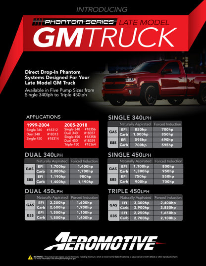 Aeromotive 05-18 Chevrolet Silverado 450 Single Drop-In Phantom System 18358 18358 Application Guide