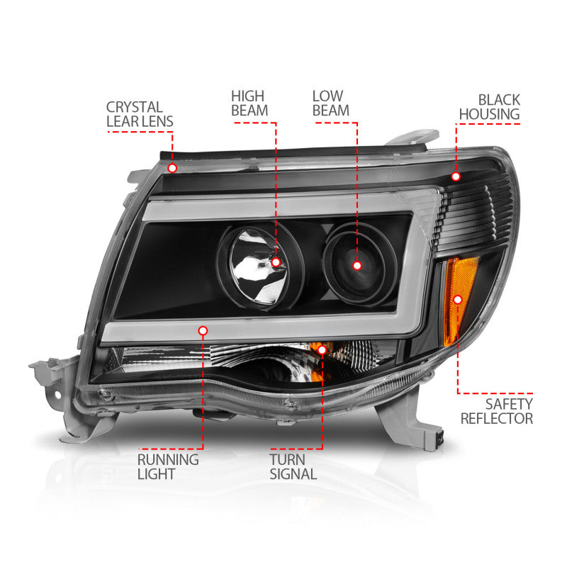 ANZO 05-09 Toyota Tacoma Projector Light Bar Style Headlights w/ C Light Bar 111517 111517 Photo - Unmounted