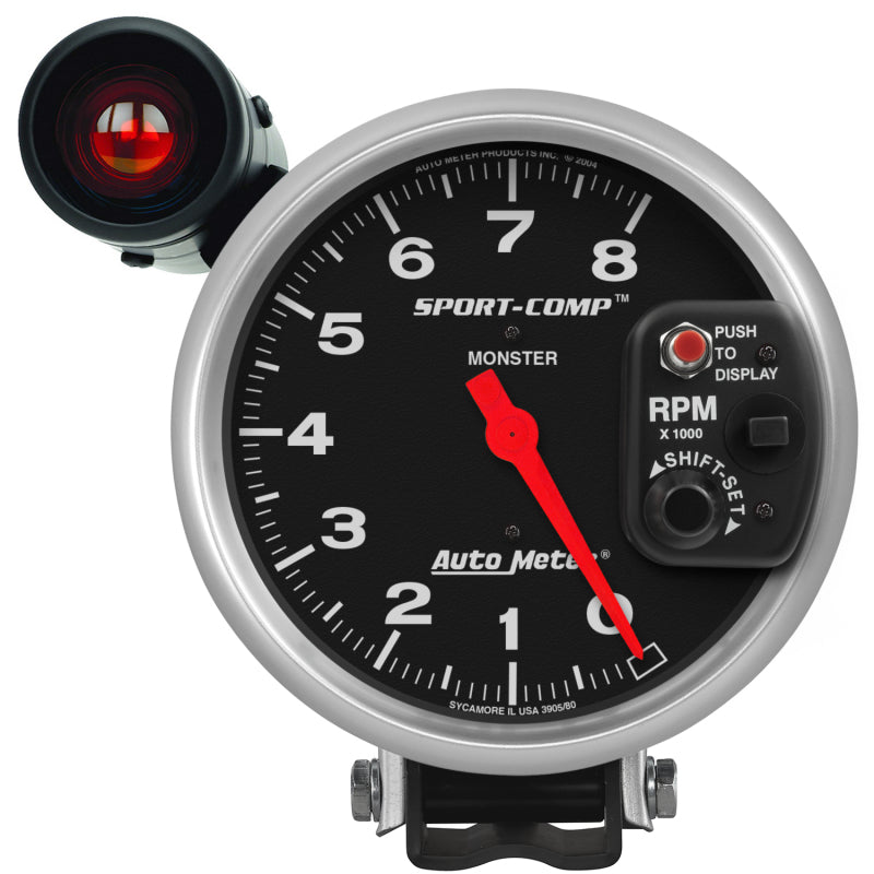Autometer Gauge, Tachometer, 5", 8k RPM, Pedestal w/ ext. Shift-Lite, Sport-Comp 3905 Photo - Primary