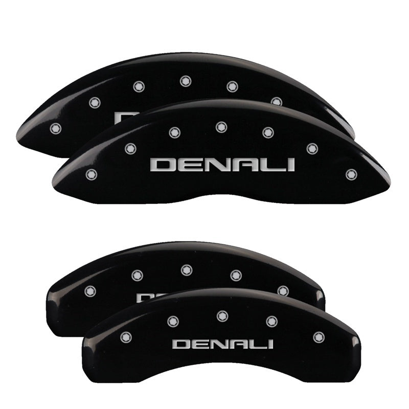 MGP 4 Caliper Covers Engraved Front & Rear Denali Black finish silver ch 34011SDNLBK 34011SDNLBK Photo - Primary
