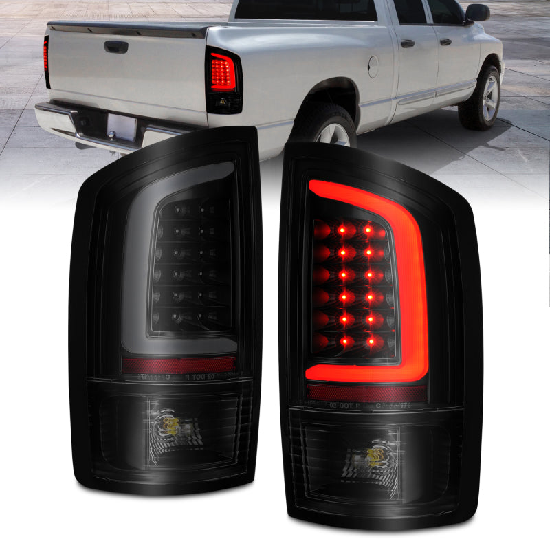 ANZO 2002-2006 Dodge  Ram 1500 LED Tail Lights w/ Light Bar Black Housing Smoke Lens 311369 311369 Photo - Primary