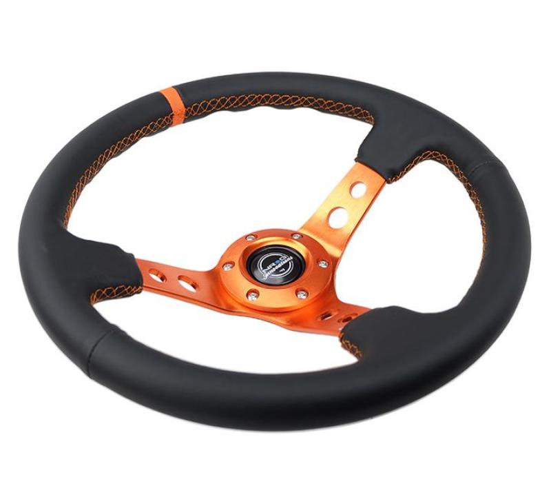 NRG Reinforce Steering Wheel (350mm / 3in. Deep) Blk Leather, Orange Center Mark w/ Orange Stitching RST-006OR RST-006OR User 1