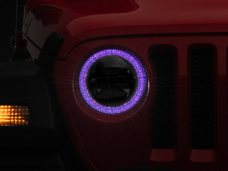Raxiom 18-22 Jeep Wrangler JL/JT Axial 9-Inch LED Headlights w/RGB Halo- Blk Housing (Clear Lens) J142668 J142668 Photo - Close Up