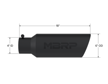 MBRP Universal Tip 6in OD Rolled End 4in Inlet 18in L Black Coated Exhaust T5130BLK Photo - Close Up