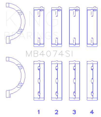 King Engine Bearings Chrysler 2.7L (Size +0.50mm) Main Bearing Set MB4074SI0.5 MB4074SI0.5 Photo - Primary