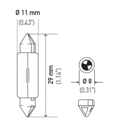Hella Bulb 6430 24V 3W SV7-8 T2.5 8x29mm 6430 6430 Technical Drawing